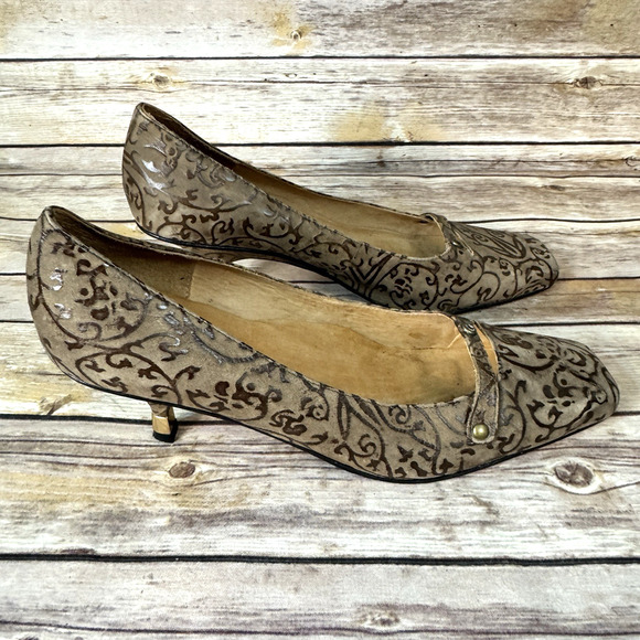 Samanta Womens Brown Patterned Square Toe Kitten Heel Career Shoes Size 10 - Picture 2 of 10